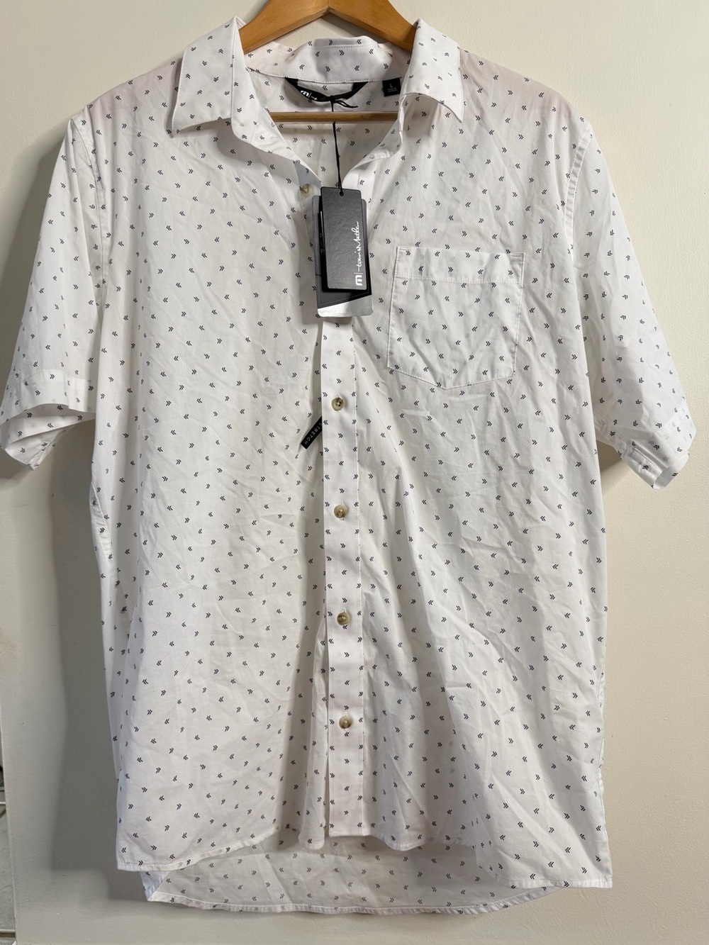 Travis Mathew Sz L Not Your Best Short Sleeve Button Up Shirt White Stretch